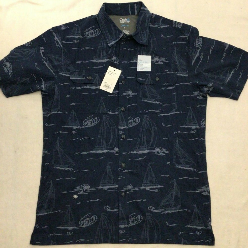 Fishing Shirt Men's Blue Small S Sail boat Croft and Borrow NWT Breathable